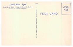 1950-60'lar Amerika Virginia Hotel Wm Byard Richmond Görselli Kartpostal