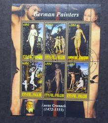 MALAVİ  2010 Lucas Cranach NÜ Tablolar konulu CTO Damgalı BLOK Pul içerisinde 6 adet tablo görşeli pul