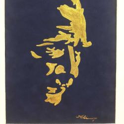 İPEK KADİFE ÜZERİNE EL İŞİ ALTIN YALDIZLA YAPILMIŞ İMZALI ATATÜRK PORTRE RESİM