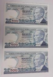 7. EMİSYON SERİ TAKİPLİ 3 ADET 500 LİRA