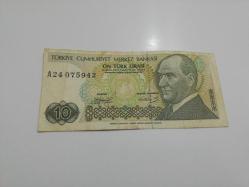 7.EMİSYON 10 TÜRK LİRASI ÇİL ALTI ÇOK TEMİZ SERİ A24 075942