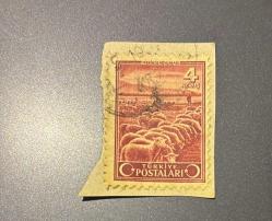 Türk Pulu - Turkish Stamp - - Mektup Zarfından Kesilmiş / Postadan Geçmiş Pul Filateli - DAMGALI - MERÍNOS KOYUNLARI TEMALI PUL, 4 KURUŞ - Türkiye Cumhuriyeti - NOSTALJİK DOĞUM GÜNÜ HEDİYESİ