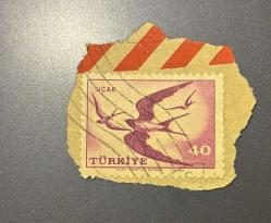 Türk Pulu - Turkish Stamp - Mektup Zarfından Kesilmiş / Postadan Geçmiş Pul Filateli - Damgalı - KIRLANGIÇ KUŞLARI TEMALI PUL, 40 PARA - Türkiye Cumhuriyeti - NOSTALJİK DOĞUM GÜNÜ HEDİYESİ