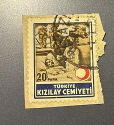 Türk Pulu - Turkish Stamp - Mektup Zarfından Kesilmiş / Postadan Geçmiş Pul Filateli - Damgalı - TÜRKİYE KIZILAY CEMİYETİ TEMALI PUL, 20 PARA - Türkiye Cumhuriyeti - NOSTALJİK DOĞUM GÜNÜ HEDİYESİ