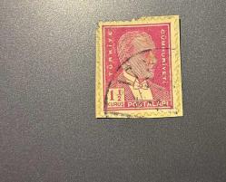 Türk Pulu - Turkish Stamp - Mektup Zarfından Kesilmiş / Postadan Geçmiş Pul Filateli - Damgalı - ATATÜRK TEMALI PUL, 1 1/2 PARA - Türkiye Cumhuriyeti - NOSTALJİK DOĞUM GÜNÜ HEDİYESİ