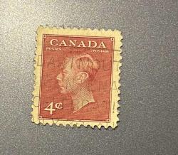Kanada Pulu - Canada Stamp - Postadan Geçmiş Pul Filateli -DAMGALI -  KRAL VI. GEORGE TEMALI KANADA PULU, 4 PARA - YABANCI PULLAR-NOSTALJİK DOĞUM GÜNÜ HEDİYESİ