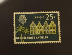 Hollanda Pulu - Nederland Stamp -  Postadan Geçmiş Pul Filateli - Damgalı - Eski Binalar - Couracao Temalı Pul 25 PARA - YABANCI PULLAR -NOSTALJİK DOĞUM GÜNÜ HEDİYESİ