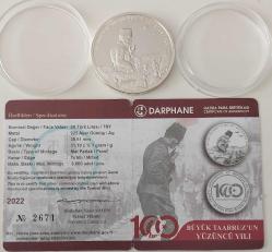 2022 BÜYÜK TAARRUZUN 100 YILI GÜMÜŞ 20 TÜRK LİRASI HATIRA PARASI DARPHANE BASKISI SERTİFİKALI ÇİL 2671 ÇOK NADİRDİR