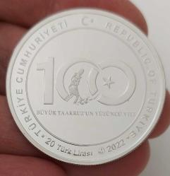 2022 BÜYÜK TAARRUZUN 100 YILI GÜMÜŞ 20 TÜRK LİRASI HATIRA PARASI DARPHANE BASKISI SERTİFİKALI ÇİL 2671 ÇOK NADİRDİR