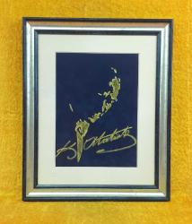 İPEK KADİFE ÜZERİNE EL İŞİ ALTIN YALDIZLA YAPILMIŞ İMZALI ATATÜRK PORTRE RESİM 2