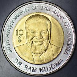 NAMİBYA 10 DOLAR 2010 HATIRA-BANK OF NAMIBIA 20. YILI. BİMETAL ÇİL.
