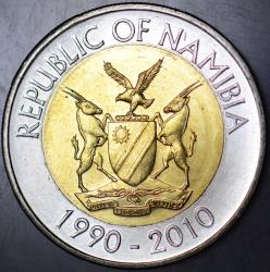NAMİBYA 10 DOLAR 2010 HATIRA-BANK OF NAMIBIA 20. YILI. BİMETAL ÇİL.