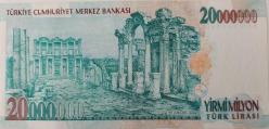 7.EMİSYON 1.TERTİP 20.000.000 TL TÜRK LİRASI K16847875 SERİ NUMARALI KAĞIT PARA DESTE ÇİLİ