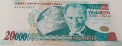 7.EMİSYON 1.TERTİP 20.000.000 TL TÜRK LİRASI K16847875 SERİ NUMARALI KAĞIT PARA DESTE ÇİLİ