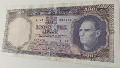 5.EMİSYON 4.TERTİP 500 TÜRK LİRASI Y42 005970 SERİ NUMARALI KAĞIT PARA GÜZEL NUMARALI NATUREL NADİR
