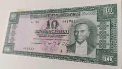 5.EMİSYON 6.TERTİP 10 TÜRK LİRASI KAĞIT PARA NATÜREL A20 441982 GÜZEL HARF GÜZEL NUMARALI ÇOK NADİRDİR