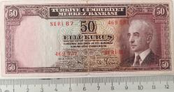 2.EMİSYON BATAN GEMİ İNÖNÜ 50 KURUŞ KAĞIT PARA SERİ B7 469531 NATÜRELDİR NADİRDİR