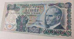 6.EMİSYON 2.TERTİP 500 TÜRK LİRASI L78203739 SERİ NUMARALI ORİJİNAL KAĞIT PARA NATUREL ÇİLL