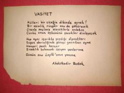 Abdülkadir Budak - el yazısı şiir - Vasiyet (Tıpkıbasım)
