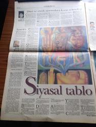 Pazar Postası Gazetesi - Turkish Newspaper - 18 Mart 1995 - Alevi Sünni çatışması değil Alevi tepkisi yeni Gazi mahalleleri yaratılmasın yazan Naki Özkan - dini ve etnik ayrımlara karşı teknoloji yazan Canan Barlas - Kassandra yazan Murat Belge - dünyamız ve savaş yazan Doğu Ergil  - darüşşafakalılar bizde varız dedi  - Gümüşhane altınları Yaşar Holding'in iştahını kabarttı - Turgut Yılmaz mal varlığını açıkladı - Dünya Bankası yoksullaştırıyor mu yazan Şeref Oğuz - partisini muhalefette eriten lider Mesut Yılmaz yazan Cengiz Kuşçuoğlu  - CHP lideri Hikmet Çetin ve futbol tutkusu - Güney Afrika'nın Kara Evita'sı Winnie Mandela - Gorbaçov rövanşa hazırlanıyor - Bay E son dönem her Sinan Çetin filmi gibi tartışmaya açık bir yapıt yazan Burçak Evren - Çırağan sarayı'nda müzayede heyecanı - Uğur Yücel'li Türkiye İş Bankası reklamı - otomotiv sanayi Türkiye'nin lokomotifi yazan Naki Özkan - Ferit Diana Şahenk fotoğraf - Vehbi Koç fotoğraf - Rahmi Koç fotoğraf - Sakıp Sabancı fotoğraf