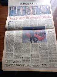 Pazar Postası Gazetesi - Turkish Newspaper - 18 Mart 1995 - Alevi Sünni çatışması değil Alevi tepkisi yeni Gazi mahalleleri yaratılmasın yazan Naki Özkan - dini ve etnik ayrımlara karşı teknoloji yazan Canan Barlas - Kassandra yazan Murat Belge - dünyamız ve savaş yazan Doğu Ergil  - darüşşafakalılar bizde varız dedi  - Gümüşhane altınları Yaşar Holding'in iştahını kabarttı - Turgut Yılmaz mal varlığını açıkladı - Dünya Bankası yoksullaştırıyor mu yazan Şeref Oğuz - partisini muhalefette eriten lider Mesut Yılmaz yazan Cengiz Kuşçuoğlu  - CHP lideri Hikmet Çetin ve futbol tutkusu - Güney Afrika'nın Kara Evita'sı Winnie Mandela - Gorbaçov rövanşa hazırlanıyor - Bay E son dönem her Sinan Çetin filmi gibi tartışmaya açık bir yapıt yazan Burçak Evren - Çırağan sarayı'nda müzayede heyecanı - Uğur Yücel'li Türkiye İş Bankası reklamı - otomotiv sanayi Türkiye'nin lokomotifi yazan Naki Özkan - Ferit Diana Şahenk fotoğraf - Vehbi Koç fotoğraf - Rahmi Koç fotoğraf - Sakıp Sabancı fotoğraf