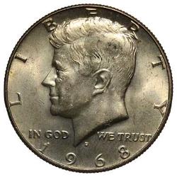 ABD ½ Dolar 1968 Gümüş ÇİL 11,58 gr.(RESİMDEKİ ÜRÜN GÖNDERİLECEKTİR)