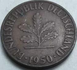Almanya 1950 1 Pfennig Meşe Filizi Temalı Bakır Kaplama Çelik