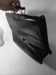 vintage Siyah Deri  okul Evrak Çantası
