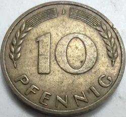 Almanya 1950 10 Pfennig Meşe Filizi Temalı Çelik Üzeri Pirinç Kaplama