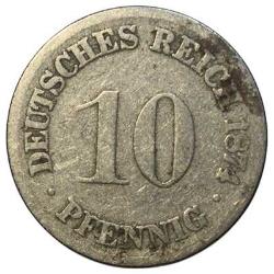 Almanya 10 Pfennig 1874 F (RESİMDEKİ ÜRÜN GÖNDERİLECEKTİR)