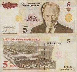 ** 8. EMİSYON 5 YTL D88 YENİ TÜRK LİRASI. ÇOK TEMİZ.