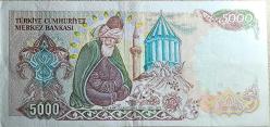 5000 Lira Yerli Kağıt Para ÇÇT Büyük Mevlana