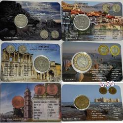 6 Adet Eski Türkiye Cumhuriyeti Tedavül Eden Madeniler Özel Folderinde