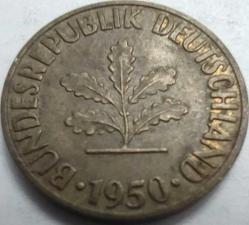 Almanya 1950 10 Pfennig Federal Almanya Cumhuriyeti Meşe Yaprağı Logolu F Darphane