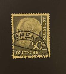 Almanya Pulu - Germany Stamp - Postadan Geçmiş Pul Filateli - 1966 DAMGALI - CUMHURBAŞKANI DR. THEODOR HEUSS TEMALI PUL , 50 PARA - YABANCI PULLAR, NOSTALJİK DOĞUM GÜNÜ HEDİYESİ