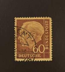 Almanya Pulu - Germany Stamp - Postadan Geçmiş Pul Filateli -  DAMGALI - CUMHURBAŞKANI DR. THEODOR HEUSS TEMALI PUL , 60 PARA - YABANCI PULLAR, NOSTALJİK DOĞUM GÜNÜ HEDİYESİ