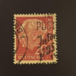 Almanya Pulu - Germany Stamp - Postadan Geçmiş Pul Filateli -  DAMGALI - CUMHURBAŞKANI DR. THEODOR HEUSS TEMALI PUL , 20 PARA - YABANCI PULLAR, NOSTALJİK DOĞUM GÜNÜ HEDİYESİ