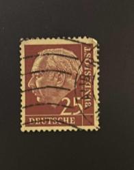 Almanya Pulu - Germany Stamp - Postadan Geçmiş Pul Filateli -  DAMGALI - CUMHURBAŞKANI DR. THEODOR HEUSS TEMALI PUL , 25 PARA - YABANCI PULLAR, NOSTALJİK DOĞUM GÜNÜ HEDİYESİ