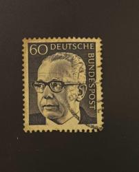 Almanya Pulu - Germany Stamp - Postadan Geçmiş Pul Filateli - 1975 DAMGALI - CUMHURBAŞKANI GUSTAV HEINEMANN TEMALI PUL , 60 PARA - YABANCI PULLAR, NOSTALJİK DOĞUM GÜNÜ HEDİYESİ