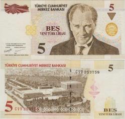 ** 8. EMİSYON 5 YTL C77 YENİ TÜRK LİRASI. ÇOK ÇOK TEMİZ(-)