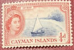 1953....KLASİK.KRALİÇE ELİZABET. .KEDİ TEKNESİ..CAYMAN ISLAND TEK PUL ŞARNİYELLİ  DAMGASIZ