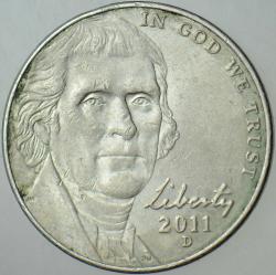 AMERİKA 5 CENT 2011 D. İKİ YÜZDE HATALI BASIM-ÇİFTE DARP ERRÖRLÜ. NADİR.