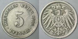 ALMANYA 5 PFENNİG 1906 A. II. WİLHELM DÖNEMİ.