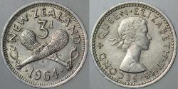 YENİ ZELANDA 3 PENCE 1964 KRALİÇE II. ELİZABETH.