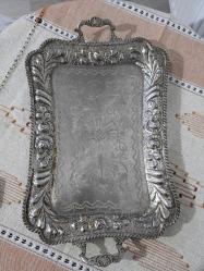 AG DAMGALI GÜMÜŞ KAPLAMA ÇAY TEPSİSİ 27x45 cm