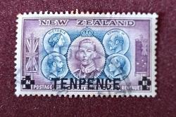 Yeni Zelanda 1944 _ 10 pence sürsarj-  Kraliyet Hanedan _ damgalı
