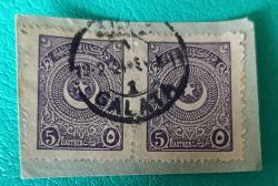 1923 Ayyıldız 5 kuruş çift pullu Galata damgalı fragman