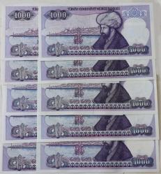 Türkiye Cumhuriyeti 7. EMİSYON 1000 LİRA SERİ A29,B25,C16,D24,E21,F43,G49,H13,I64,J13 TAM TAKIM Çil
