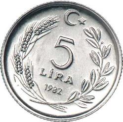 Türkiye Cumhuriyeti  1982 Yılı  5 Lira  No 1005
