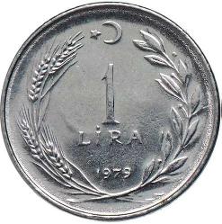Türkiye Cumhuriyeti 1979  Yılı 1 Lira Kenar Yazısı Turaya Göre Düz  (7214)